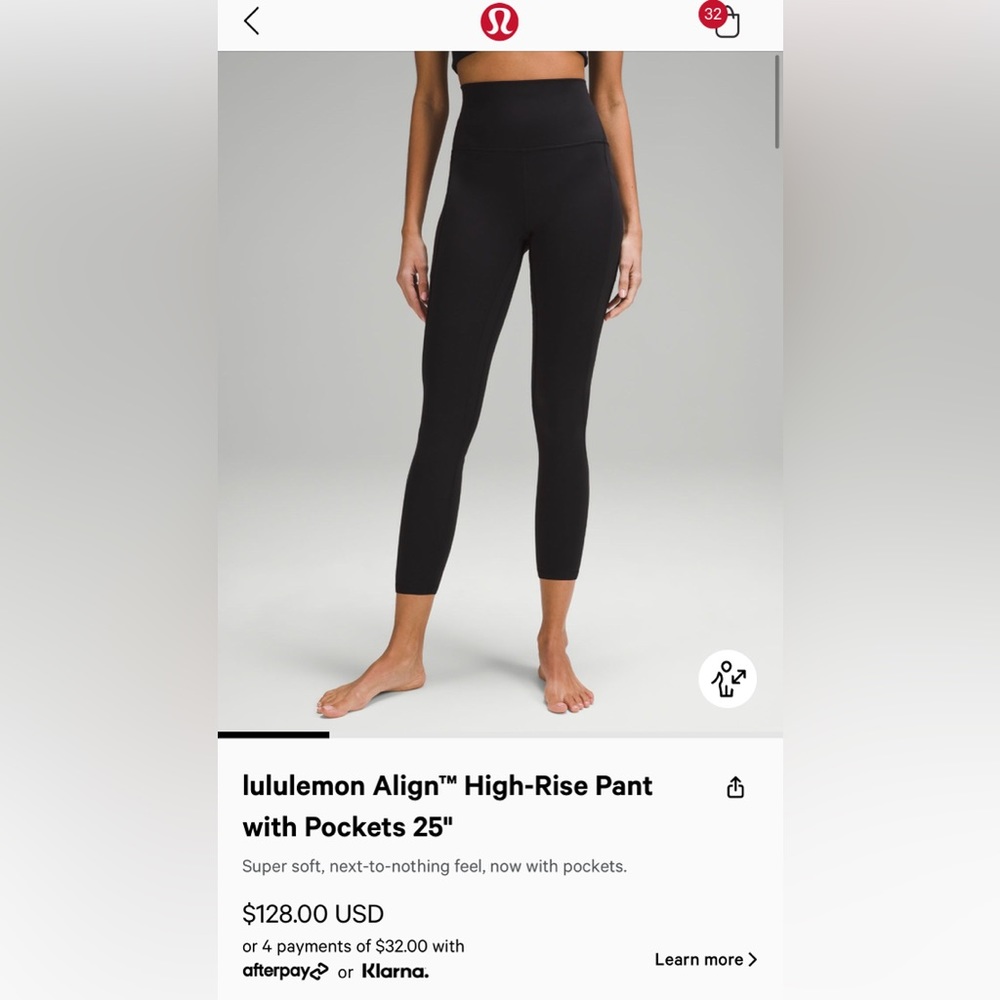 Lululemon NWT Align 25” with pockets black